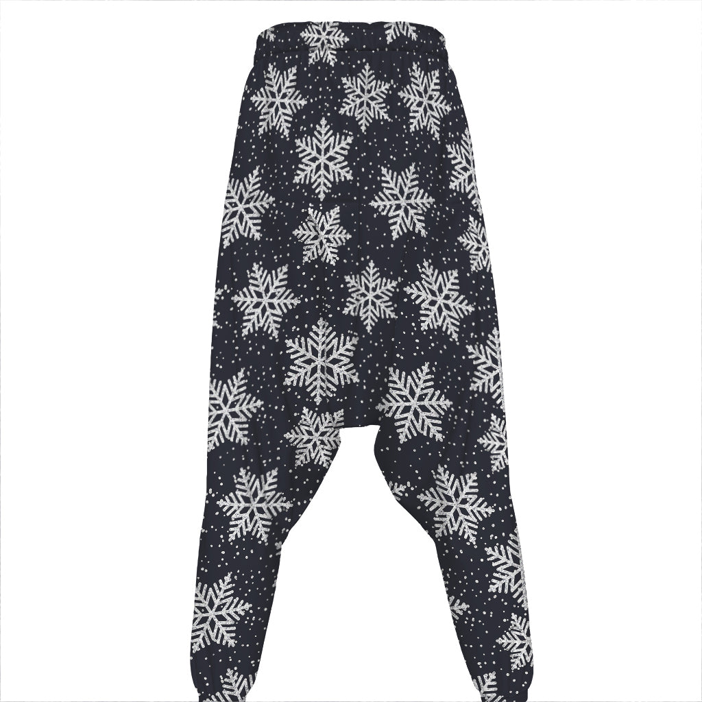 Blue And Silver Snowflake Pattern Print Hammer Pants