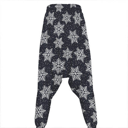 Blue And Silver Snowflake Pattern Print Hammer Pants