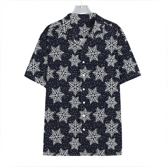 Blue And Silver Snowflake Pattern Print Hawaiian Shirt
