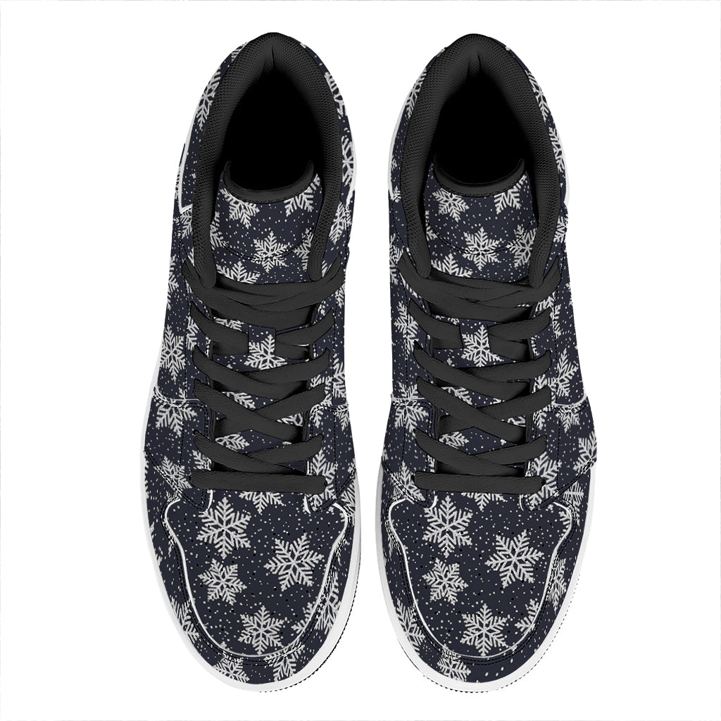 Blue And Silver Snowflake Pattern Print High Top Leather Sneakers