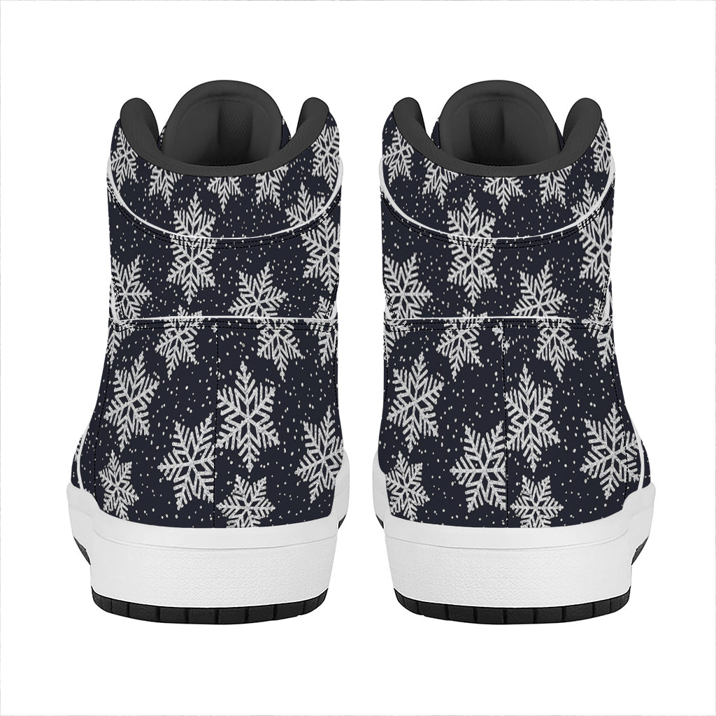Blue And Silver Snowflake Pattern Print High Top Leather Sneakers