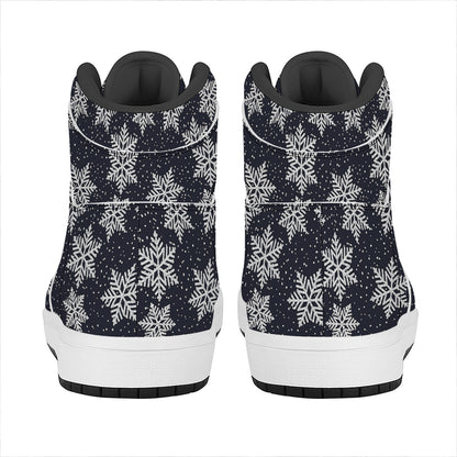 Blue And Silver Snowflake Pattern Print High Top Leather Sneakers
