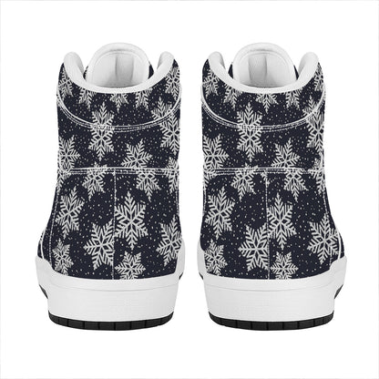 Blue And Silver Snowflake Pattern Print High Top Leather Sneakers