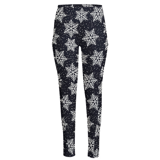 Blue And Silver Snowflake Pattern Print High-Waisted Pocket Leggings