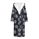 Blue And Silver Snowflake Pattern Print Hooded Bathrobe