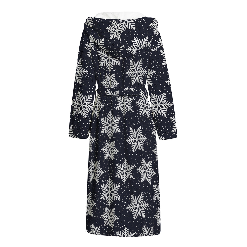 Blue And Silver Snowflake Pattern Print Hooded Bathrobe