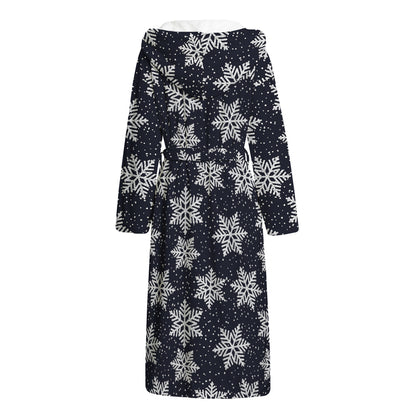 Blue And Silver Snowflake Pattern Print Hooded Bathrobe
