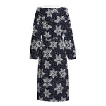 Blue And Silver Snowflake Pattern Print Hooded Bathrobe