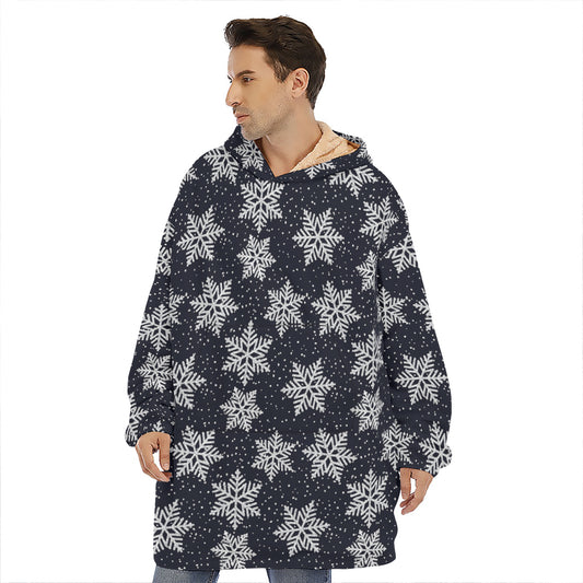 Blue And Silver Snowflake Pattern Print Hoodie Blanket