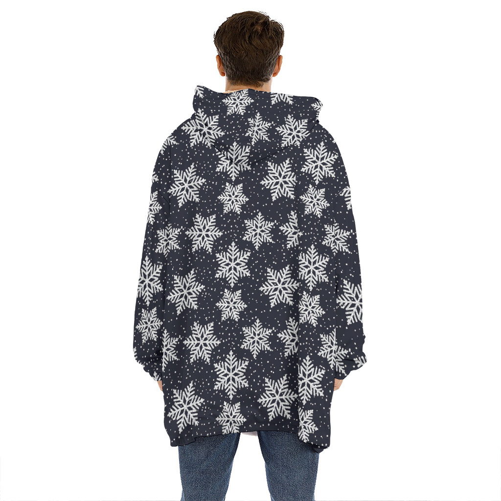 Blue And Silver Snowflake Pattern Print Hoodie Blanket