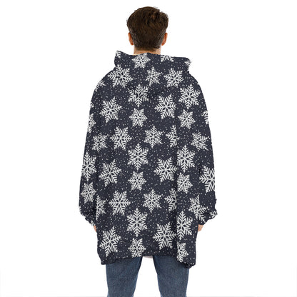 Blue And Silver Snowflake Pattern Print Hoodie Blanket