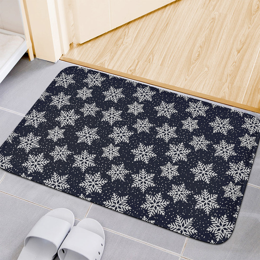 Blue And Silver Snowflake Pattern Print Indoor Door Mat