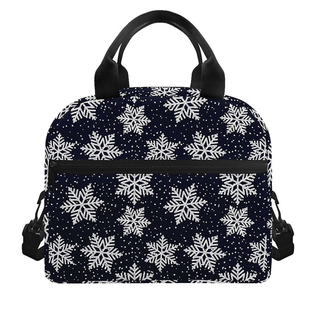 Blue And Silver Snowflake Pattern Print Insulated Lunch Bag