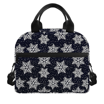 Blue And Silver Snowflake Pattern Print Insulated Lunch Bag