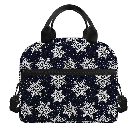 Blue And Silver Snowflake Pattern Print Insulated Lunch Bag