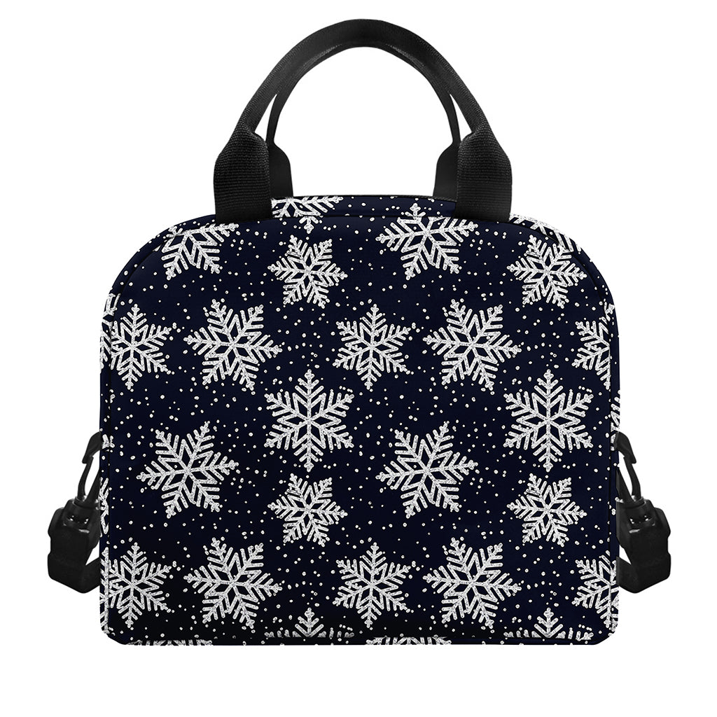 Blue And Silver Snowflake Pattern Print Insulated Lunch Bag