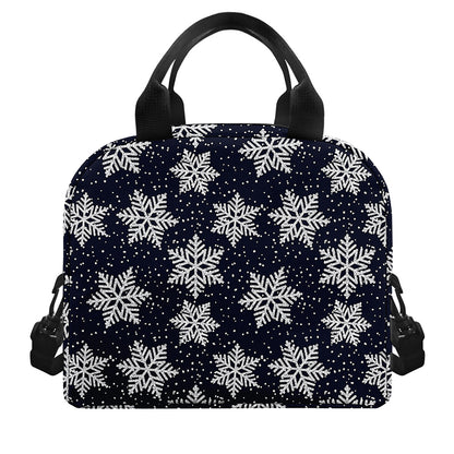 Blue And Silver Snowflake Pattern Print Insulated Lunch Bag