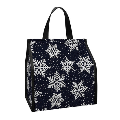 Blue And Silver Snowflake Pattern Print Insulated Lunch Tote