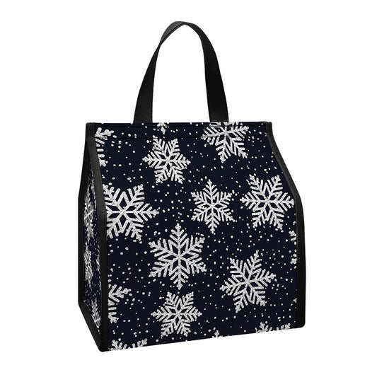 Blue And Silver Snowflake Pattern Print Insulated Lunch Tote