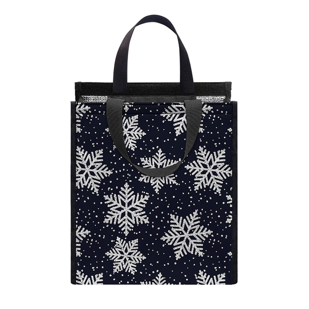 Blue And Silver Snowflake Pattern Print Insulated Lunch Tote