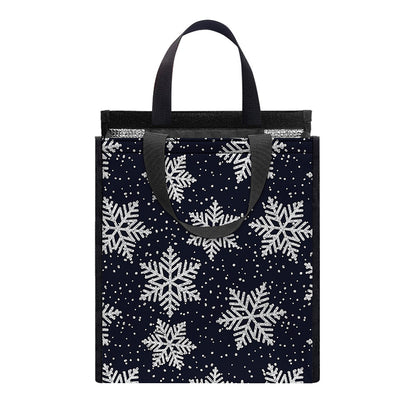 Blue And Silver Snowflake Pattern Print Insulated Lunch Tote