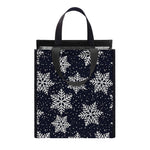 Blue And Silver Snowflake Pattern Print Insulated Lunch Tote