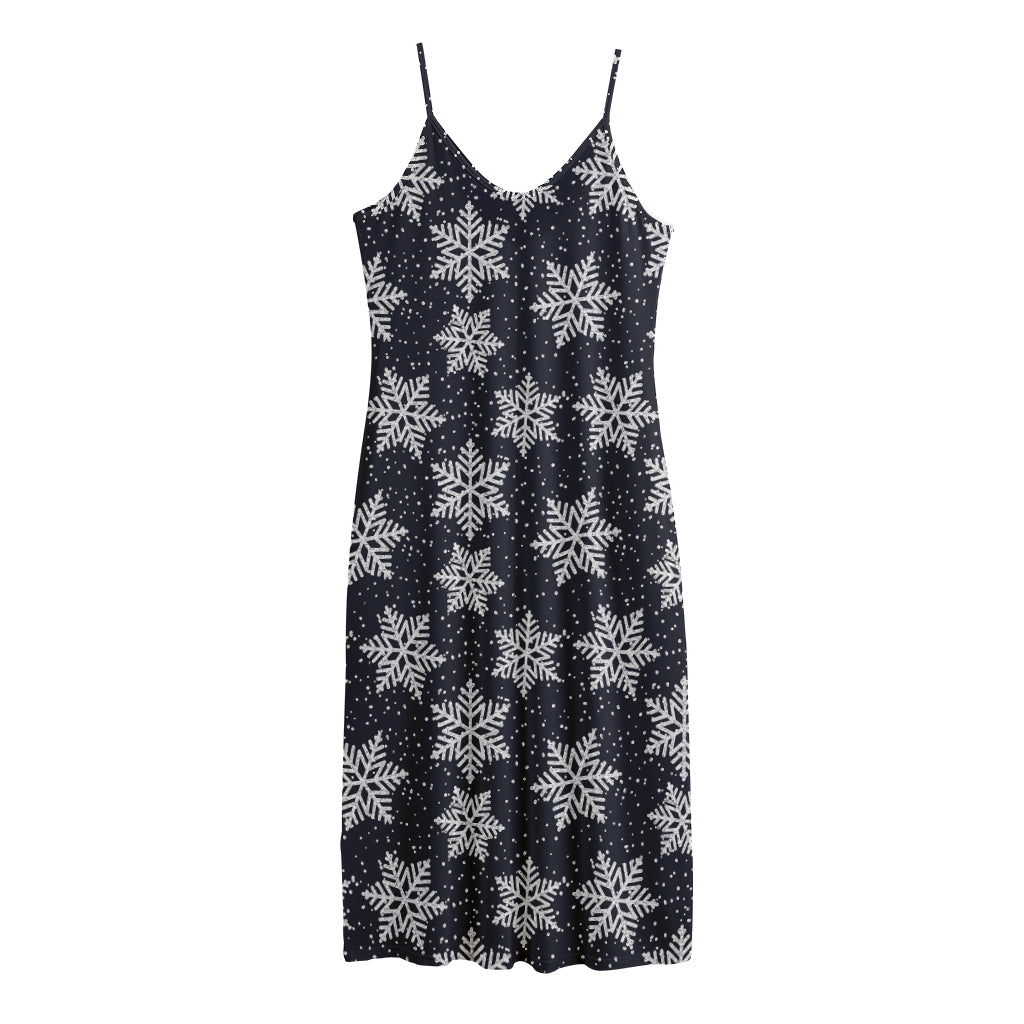 Blue And Silver Snowflake Pattern Print Jersey Midi Cami Dress