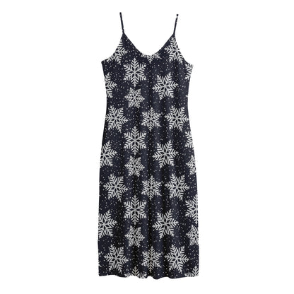Blue And Silver Snowflake Pattern Print Jersey Midi Cami Dress