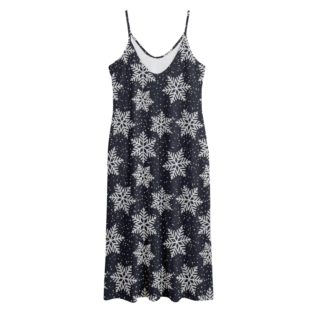 Blue And Silver Snowflake Pattern Print Jersey Midi Cami Dress