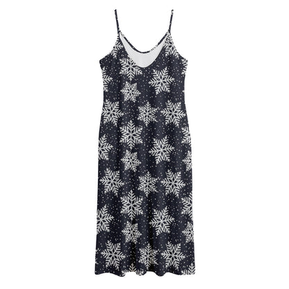 Blue And Silver Snowflake Pattern Print Jersey Midi Cami Dress