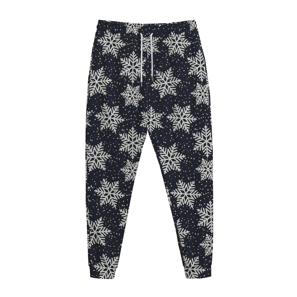 Blue And Silver Snowflake Pattern Print Jogger Pants