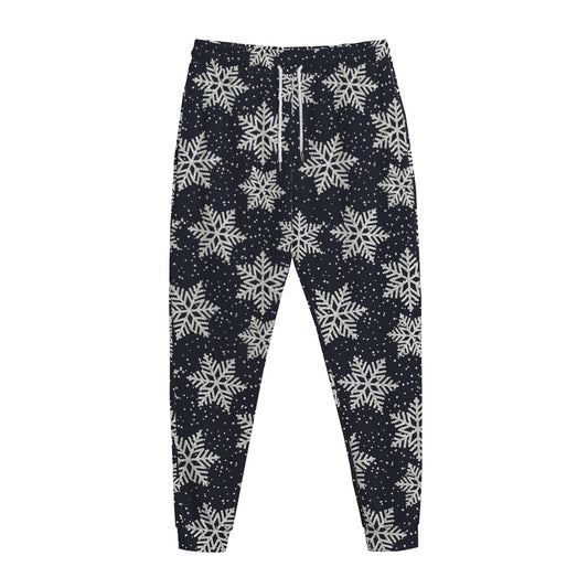 Blue And Silver Snowflake Pattern Print Jogger Pants