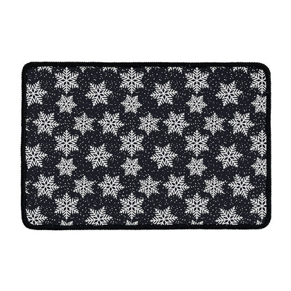 Blue And Silver Snowflake Pattern Print Kitchen Mat