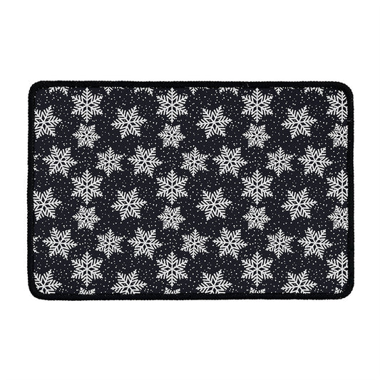 Blue And Silver Snowflake Pattern Print Kitchen Mat