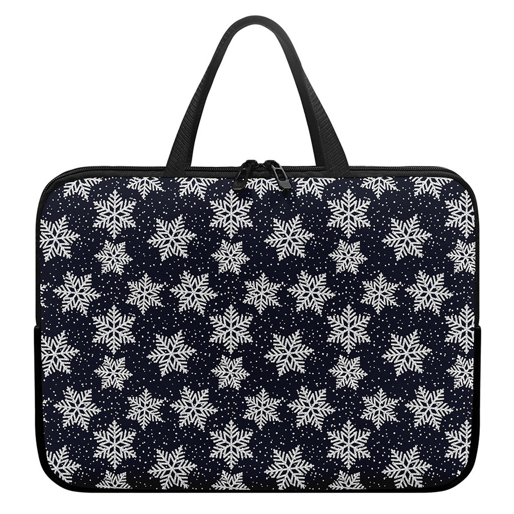 Blue And Silver Snowflake Pattern Print Laptop Sleeve With Handle