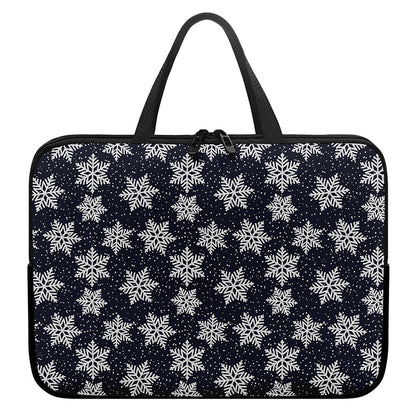 Blue And Silver Snowflake Pattern Print Laptop Sleeve With Handle