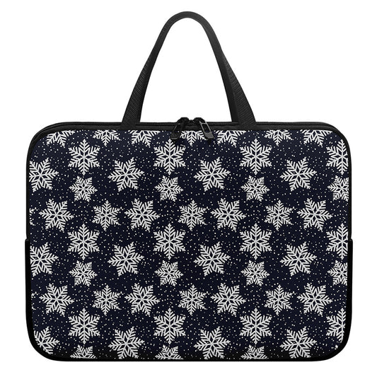 Blue And Silver Snowflake Pattern Print Laptop Sleeve With Handle