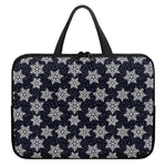 Blue And Silver Snowflake Pattern Print Laptop Sleeve With Handle