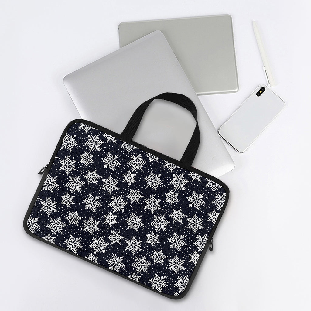Blue And Silver Snowflake Pattern Print Laptop Sleeve With Handle