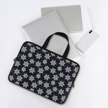 Blue And Silver Snowflake Pattern Print Laptop Sleeve With Handle