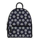 Blue And Silver Snowflake Pattern Print Leather Backpack