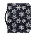 Blue And Silver Snowflake Pattern Print Leather Bible Cover