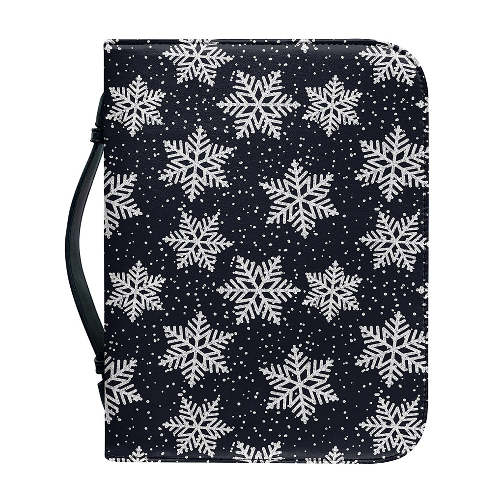 Blue And Silver Snowflake Pattern Print Leather Bible Cover
