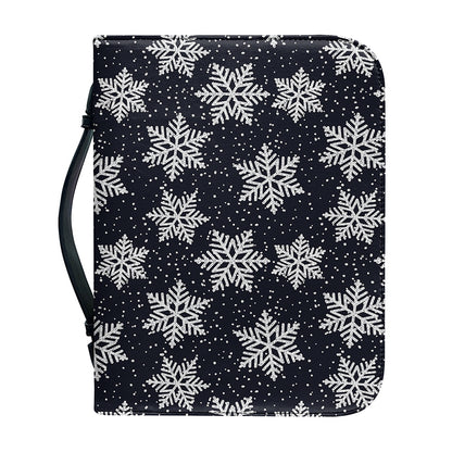 Blue And Silver Snowflake Pattern Print Leather Bible Cover
