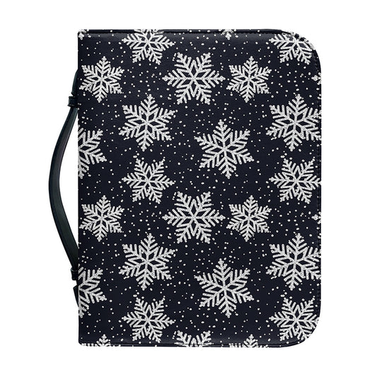 Blue And Silver Snowflake Pattern Print Leather Bible Cover