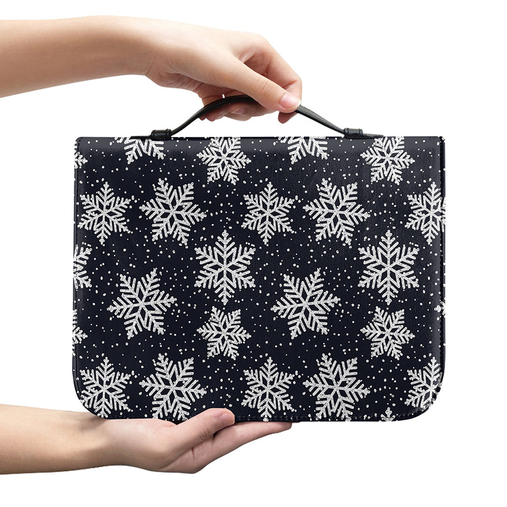 Blue And Silver Snowflake Pattern Print Leather Bible Cover