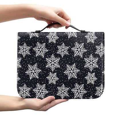 Blue And Silver Snowflake Pattern Print Leather Bible Cover