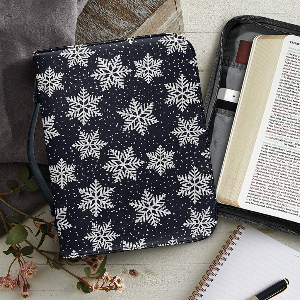 Blue And Silver Snowflake Pattern Print Leather Bible Cover