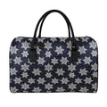 Blue And Silver Snowflake Pattern Print Leather Duffel Bag