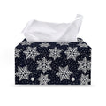 Blue And Silver Snowflake Pattern Print Leather Tissue Box Cover